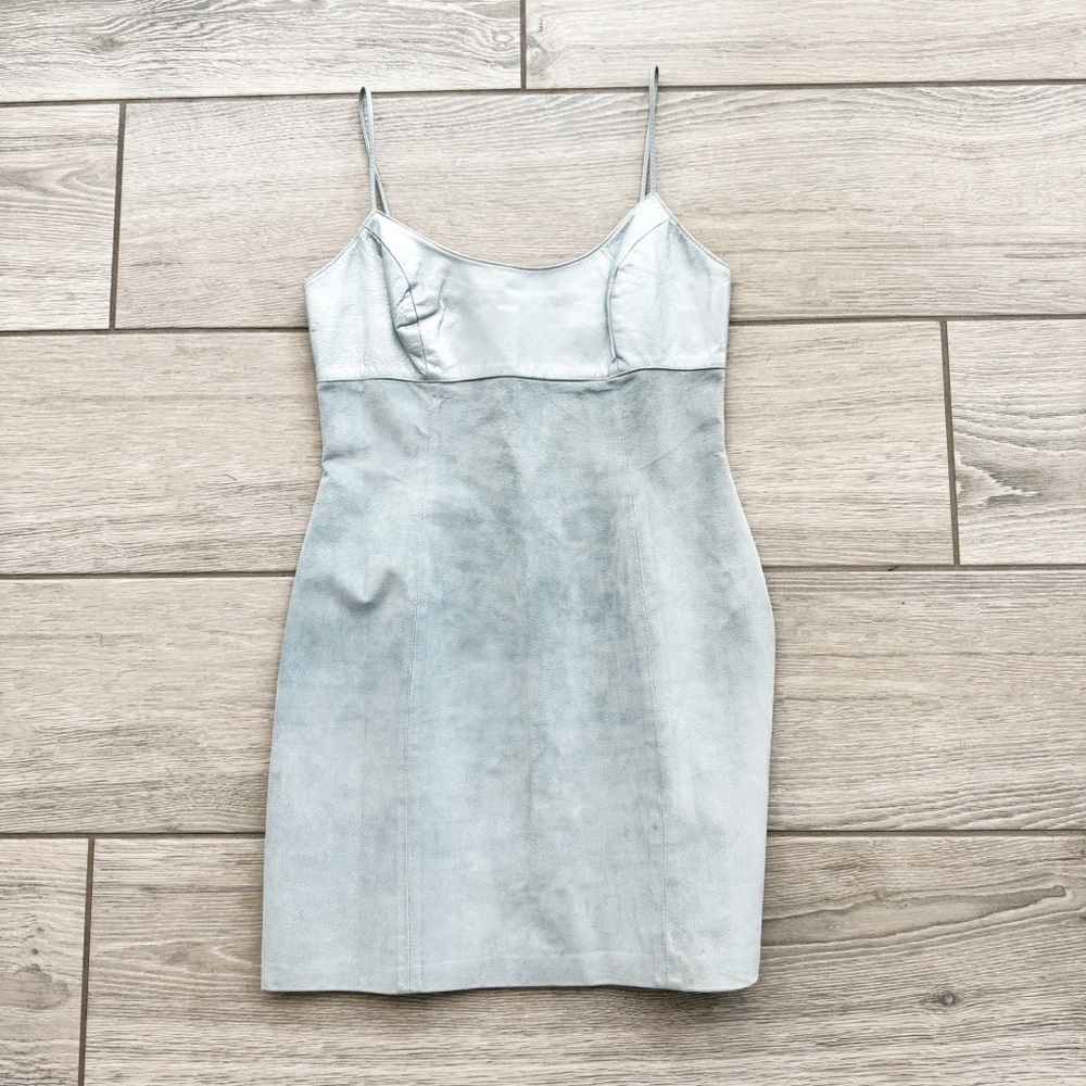 Danier Light Silver-Blue Suede Mini Dress
